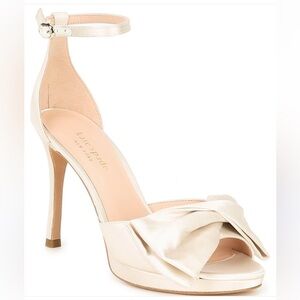 KATE SPADE Wedding Heels Satin Sandals Bow Ivory Shoes New Sz 7